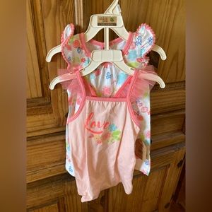 Girls Chick Pea pink floral 2 pack romper set - NWT